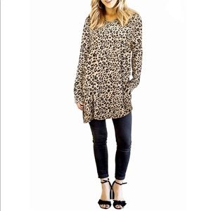Leopard print tunic swing top with pockets